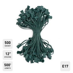 C9 (E17) Christmas Lights Socket Cord, 12" Spacing, Green Wire, SPT-1, (500 Socket - 500ft)